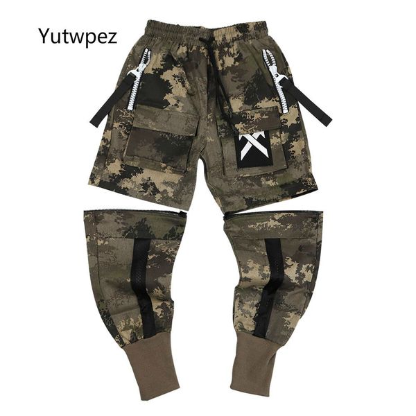 

11 yutwpe detachable multi-pocket cargo pants men harajuku hip hop streetwear joggers man elastic waist sweatpants techwear 201110, Black