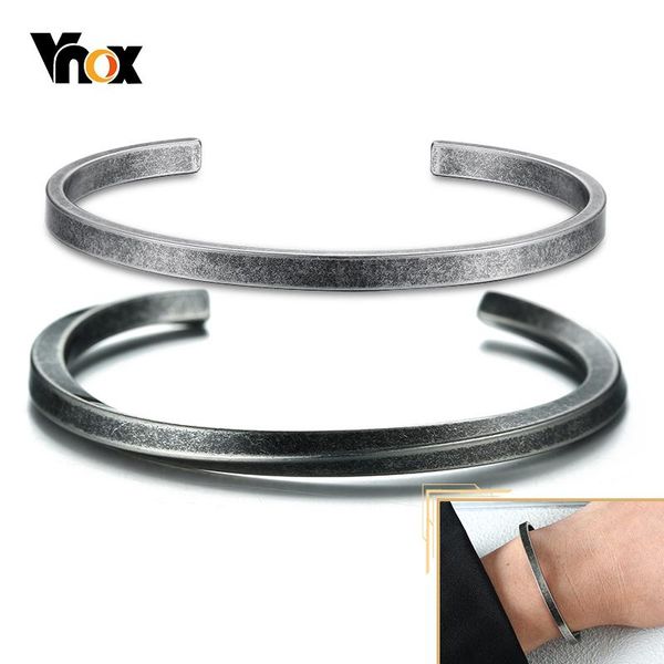 

vnox oxidized antique stainless steel bangle for women men,vintage simple basic ,solid metal viking jewelry, Black