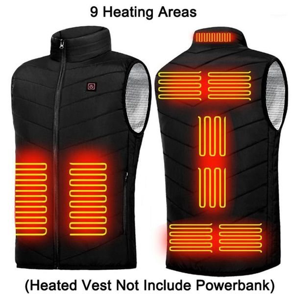 

winter outdoor 9 places smart electric heating warm coat thermal clothing jacket women waistcost heated vest men fishing hunting1, Black;white