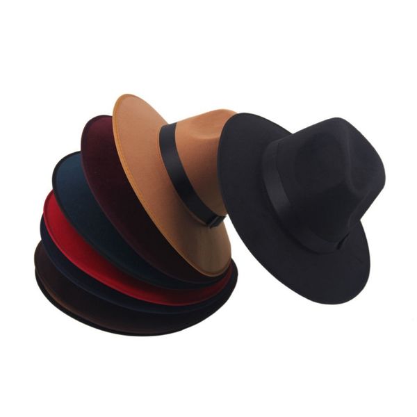 

fashion vintage women wide brim ribbon warm wool blend felt hat bowler trilby fedora cap