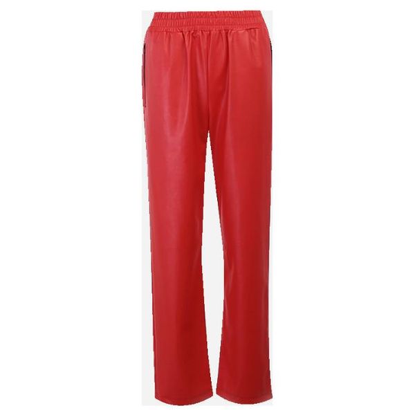 

pu leather trousers red loose zipper pocket casual leather pants, Black;white