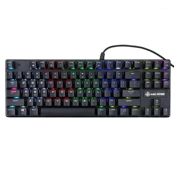 

keyboards magic-refiner 1506 mechanical gaming keyboard usb wired rgb backlight blue switch 87 keys for gamer office e-sports english vers1