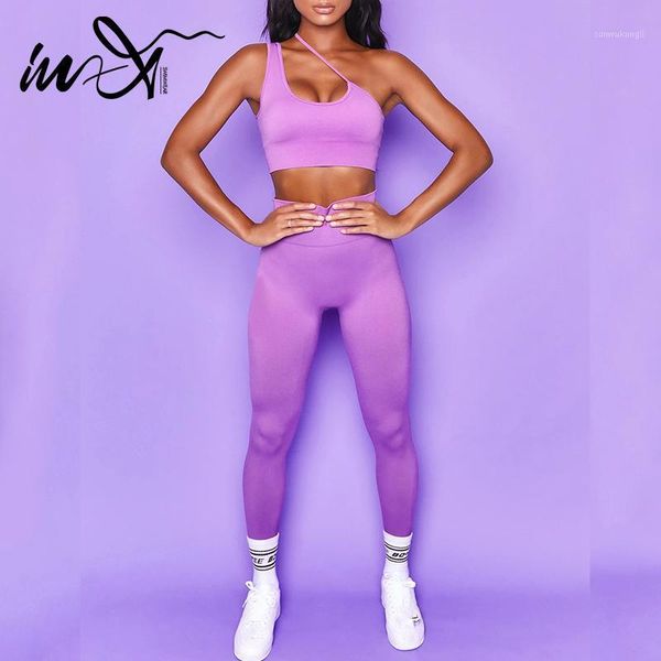 

yoga outfits in-x 2pcs/set sets women seamless shorts high waisted sports pants outdoor leggings gym one shoulder crop, White;red