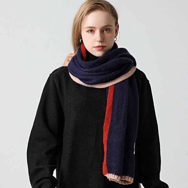 

women winter scarf knitted solid pashmina warm lady new cashmere scarves thick blanket wraps bandana female stole y201024, Blue;gray