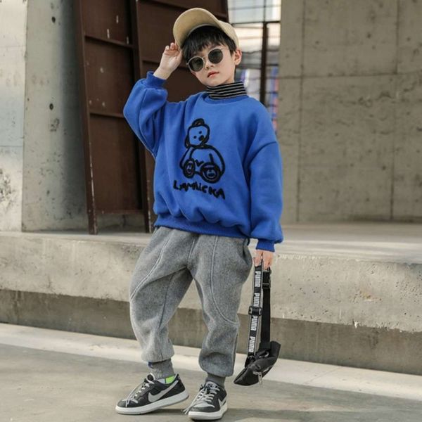 

thickened children's cartoon high collar plush sweater autumn and winter cloth boy's foreign sle exterior warm bottom coat al6e, Black