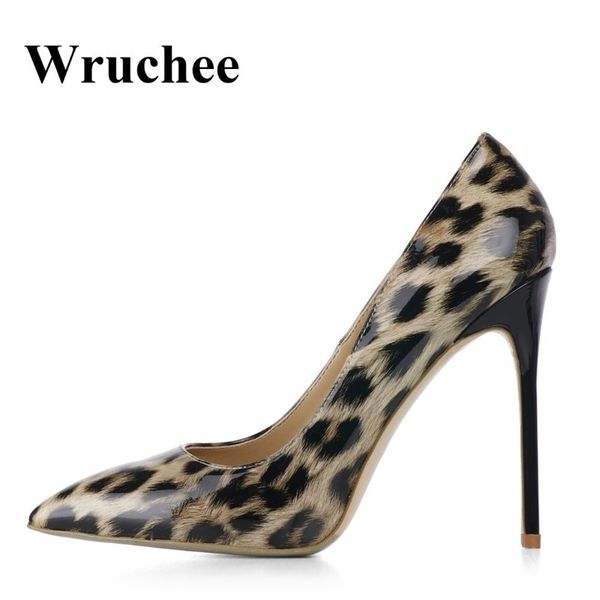 

wruchee high heels shoes woman leopard patent pointed toe women's shoes 12cm thin heels y200111, Black