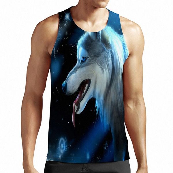 

men's tank undershirt 3d print graphic prints wolf plus size round neck casual daily print sleeveless basic designer big and tall blue, White;black