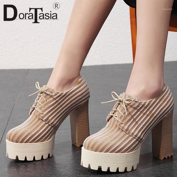 

dress shoes doratasia office lady spring high heels pumps casual party solid women lace up platform flock woman1, Black