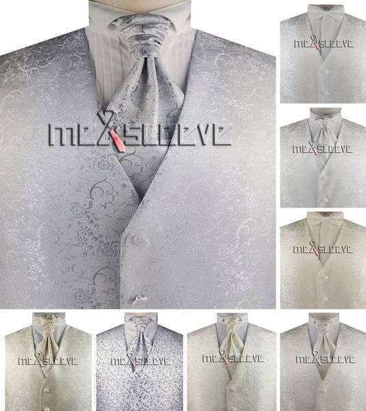 

men's microfiber lurex silver yarn flower&leaf designe formal casual waistcoat set, Black;white