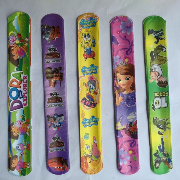 

20 pcs/lot colorful clap circle hand bracelet cartoon figures & animals slap bracelet gifts wristband pvc bangle q0115