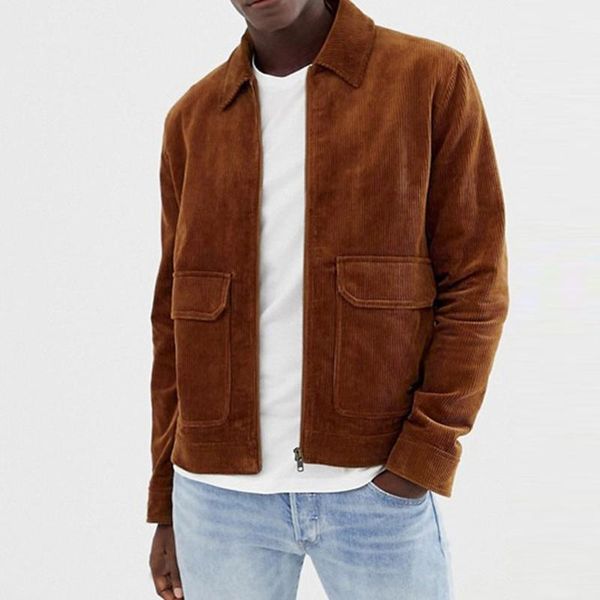 

autumn and winter mens corduroy jackets coat solid color warm casual long sleeve pocket bomber mens jackets and coats outerwear, Black;brown