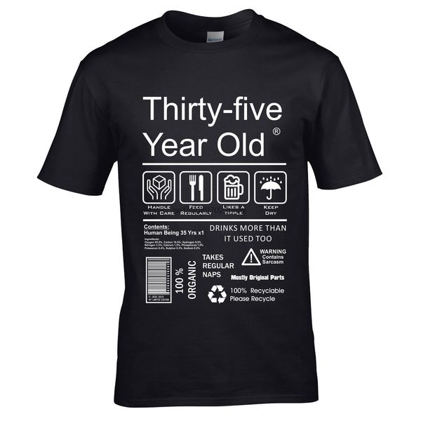 

funny 35 thirty five year old package care label instructions information guide motif for 35th birthday gift black sweatshirt hoodie t shirt