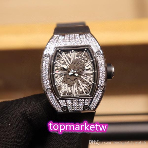 

высокое качество производители лучшая версия rm 010 skeleton циферблат серебро бриллианты стальной корпус япония miyota автоматическая rm010, Slivery;brown