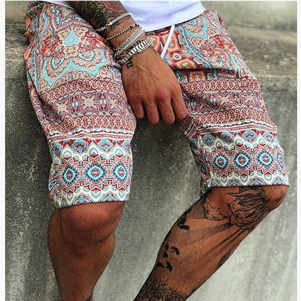 

men casual shorts summer new male printing mid-waist hawaiian beach shorts drawstring men's breathable quick drying short, Black