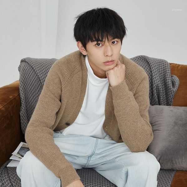 

2020 new coat casual solid color sweater men korean version trend of long-sleeved cardigan men1, White;black