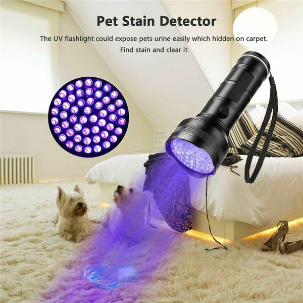 Torcia Black Light 51 LED Blacklight Detector per urina di cane/gatto, macchie secche, cimici dei letti, abbinato a eliminatore di odori di animali domestici, eliminatore