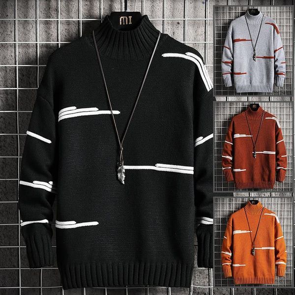

men's sweater minimalist streetwear sweater men casual harajuku long sleeve mandarin collar sweater men's clothing, White;black