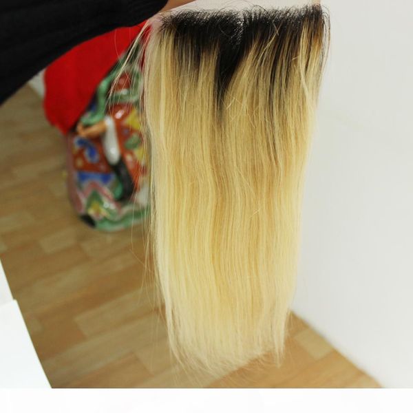

ombre 1b #613 dark root blonde hair peruvian straight hair lace closure part 4x4 swiss lace closure ing, Black;brown