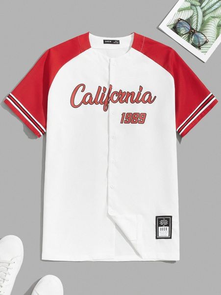 

men letter graphic colorblock raglan sleeve patch detail shirt f4om#, White;black