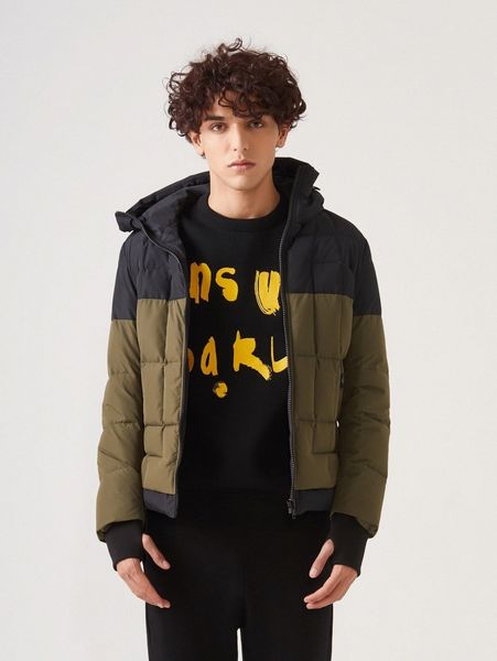 

men color block hooded down coat e5sn#, Black;brown
