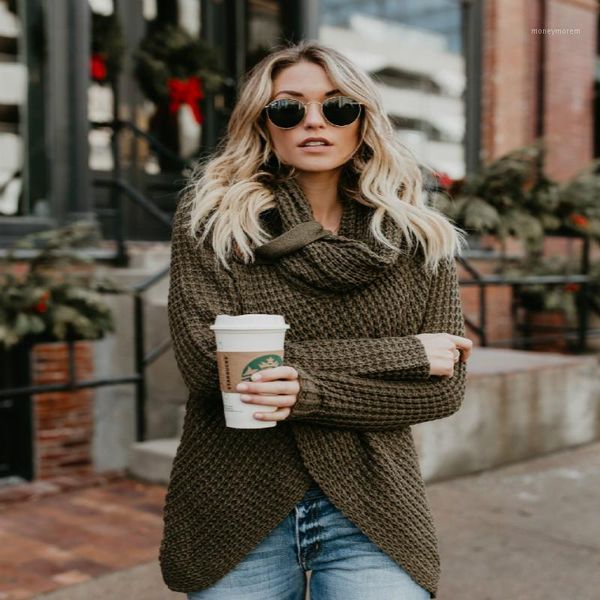

casual female thick knitting cardigan scarf neck irregular buttons streetwear women solider color sweater sell1, White;black