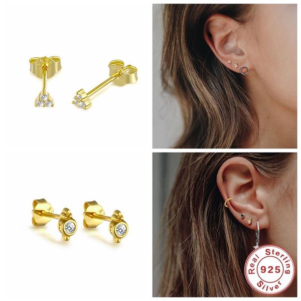 

stud canner earring 2pcs cute small mini earrings 925 sterling silver fine jewelry for women girl wedding birthday gift, Golden;silver