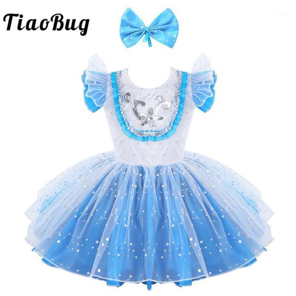 

tiaobug kids girls modern stage performance dance costume sequins flutter sleeve bowknot tutu ballet dress with hair clip outfit1, Black;red