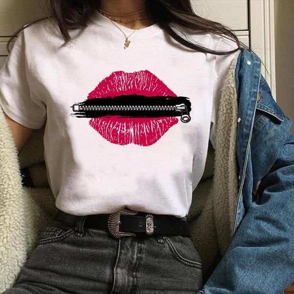 

women graphic cartoon funny lip fashion clothing casual 90s ladies print clothes lady tees female t shirt womens t shirt, White