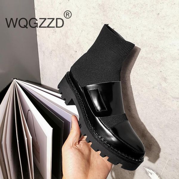 

boots winter women's shoes cow leather simple and elegant ankle botas mujer1, Black