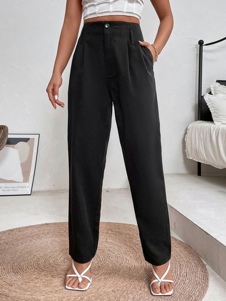 

fold pleated slant pocket pants c99y#, Black;white