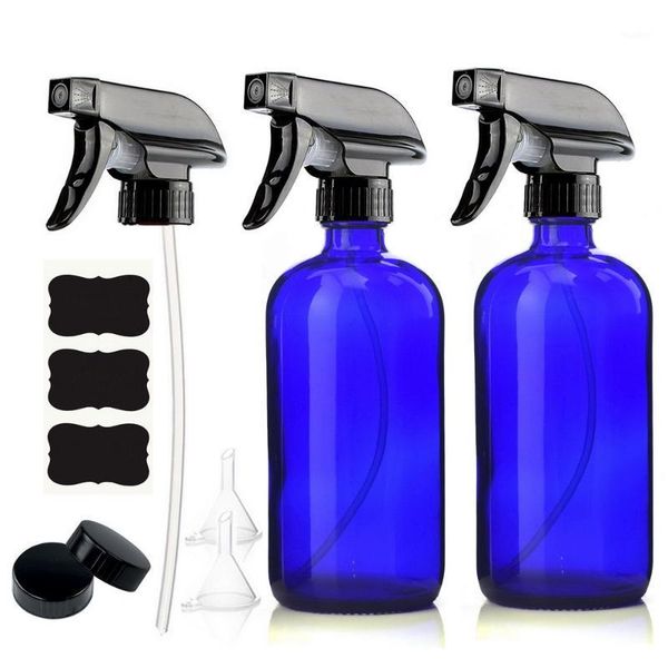 

2pcs 500ml empty blue glass spray bottle with mist & stream trigger sprayer for essential oils cleaning product 16 oz refillable1