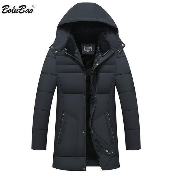 

bolubao winter men brand solid color hooded parkas mens long parkas casual hooded parkas outerwear 201119, Black