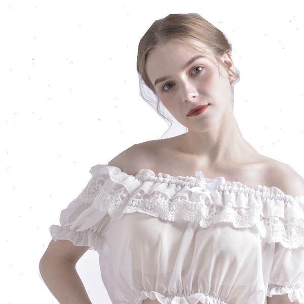 

women crop blouse lolita frilly chiffon white black puff sleeve lace bottoming undershirt drop shipping good quality