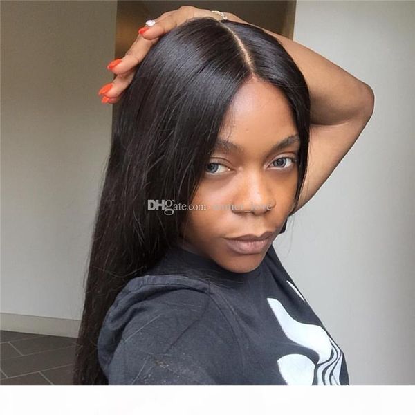 

malaysian silky straight lace front human hair wigs for black woman 150% density glueless full lace wigs with baby hair natural hairline, Black;brown