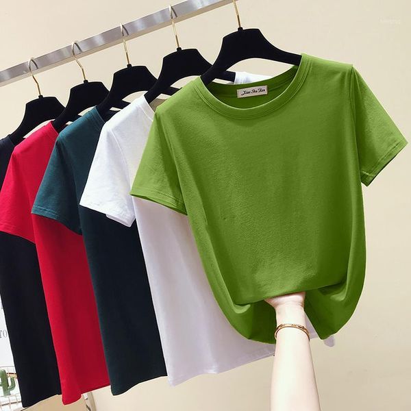 

t shirt women 2020 summer shirts short sleeve tshirt candy color female t-shirt women's cotton tee shirt fashion femme1, White