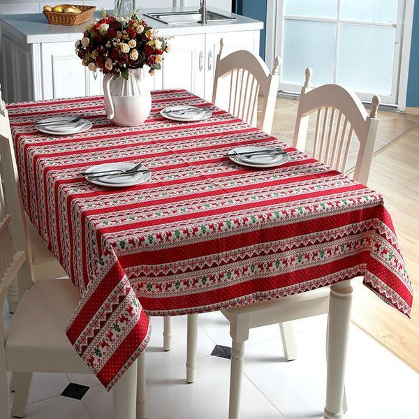 

customizable linen cotton tablecloth red snowflakes elk christmas tree table cloth for wedding banquet washable table cover1