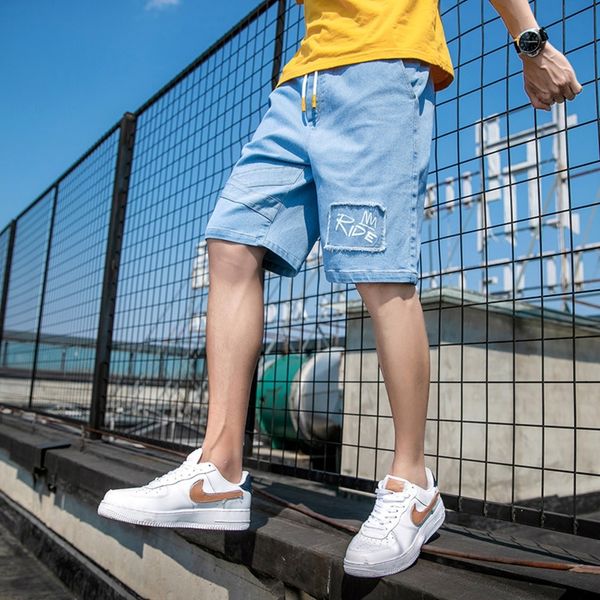 

v4od5 loose large size denim cropped casual pants men's fashion summer new xpy5k 2020 brand thin straight casual pants youth, Blue