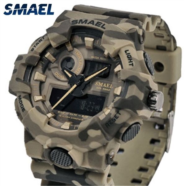 

smael brand fashion camouflage military digital quartz watch men waterproof shock outdoor sports watches mens relogio masculino 220302, Slivery;brown