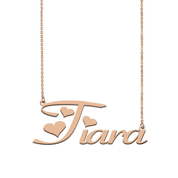 

Tiara Name Necklace Custom Nameplate Pendant for Women Girls Birthday Gift Kids Best Friends Jewelry 18k Gold Plated Stainless Steel, Silver