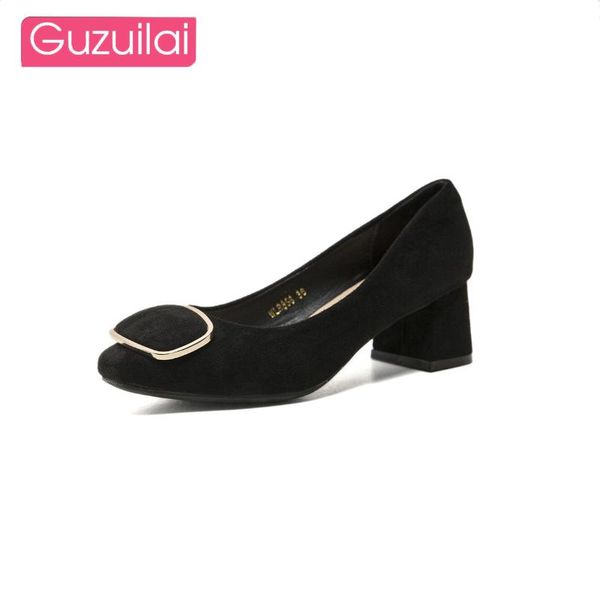 

guzuilai platform high heels ladies square toe high heels fashion all-match women's shoes shallow mouth thick, Black