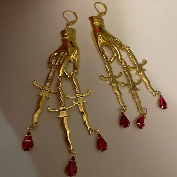 

sword and hand earrings red rhinestone gold color pendants classic jewelry fashion charm women gift gothic new 2021 big earrings, Silver