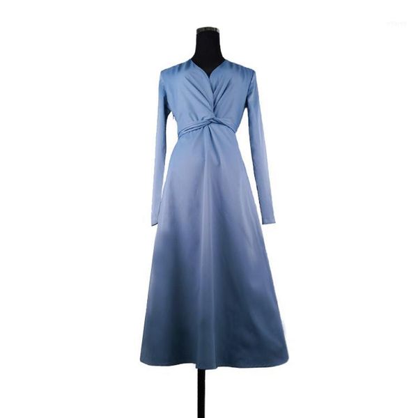 

2019 new autumn women dress slim v-neck french kink waist satin socialite long dresses wine red lemon yellow blue haze 50101, Black;gray