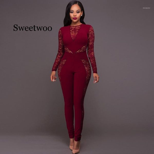 

women lace hollow out jumpsuit patchwork high waist pencil pants zipper night club rompers1, Black;white