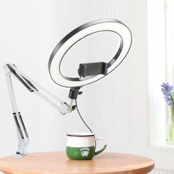

dimmable rgb colorful ring light with long arm stand phone holder for video live p studio pgraphy lighting led ringlight