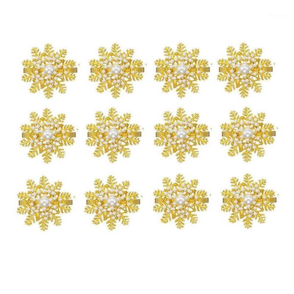

12 pieces of snowflake napkin ring pearl napkin ring christmas holder buckle metal flower buckle1