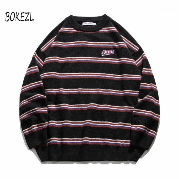 

new big striped oversized men women sweater round neck men's sweaters student sweater couple clothes1, White;black