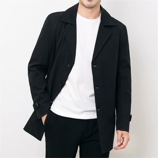 

trench coat menwinter men's solid color pocket edging color gold button casual long trench coat long #yb401, Tan;black
