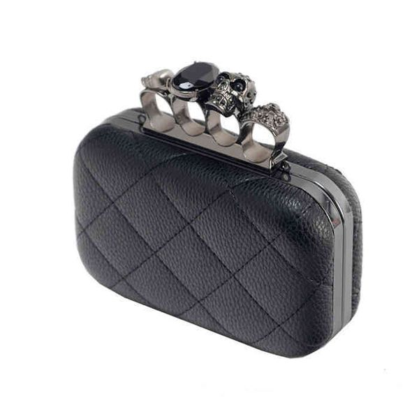 

2022 new skull ring hand hold dinner fashion pu leather chain shoulder handbag retro clutch bag