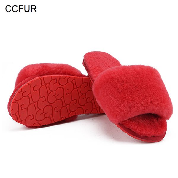 

women's real wool fur slippers warm slides sheepskin sliders fur slippers home indoor winter shoes s6038 x1020, Black