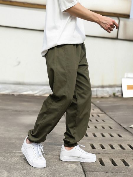 

men slant pocket tapered pants i9vd#, Black